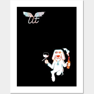 LitQ - Cute dog drinks wine on Valentine's Day anime art vibe Posters and Art